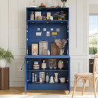 Compact Kitchen Pantry,69''H Buffet with Hutch and Foldable Workstation,Storage Cupboard with Adjustable Shelf and Power Outlet for Dining, Living Room (Dark Blue-f)