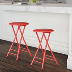 Lavish Home Folding Stool - Set of 2 Counter Height Bar Stools – 24-Inch Backless Folding Chairs with 225lb Capacity for Kitchen, Rec Room, or Game Room (Red)