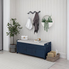 Storage Bench with 3 Shutter-Shaped Doors, Wood Shoe Bench with Removable Cushion and Hidden Storage Space for Entryway, Living Room, Hallway 43.5" L*16" W*18" H Antique Navy