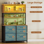 SEDETA 5 Drawer File Cabinet with Power Strip, 31.5" Filing Cabinet fits Legal, Letter, A4 Size File for Home Office with Printer Stand, LED Lights and Storage Shelf (Rustic Brown)