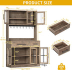 DWVO 71'' Tall Kitchen Pantry Storage Cabinet, Ivory Grey | Charge Station, Farmhouse Glass Display, Microwave Stand & Hooks & Drawers & Shelves, For Home Living Dining Room