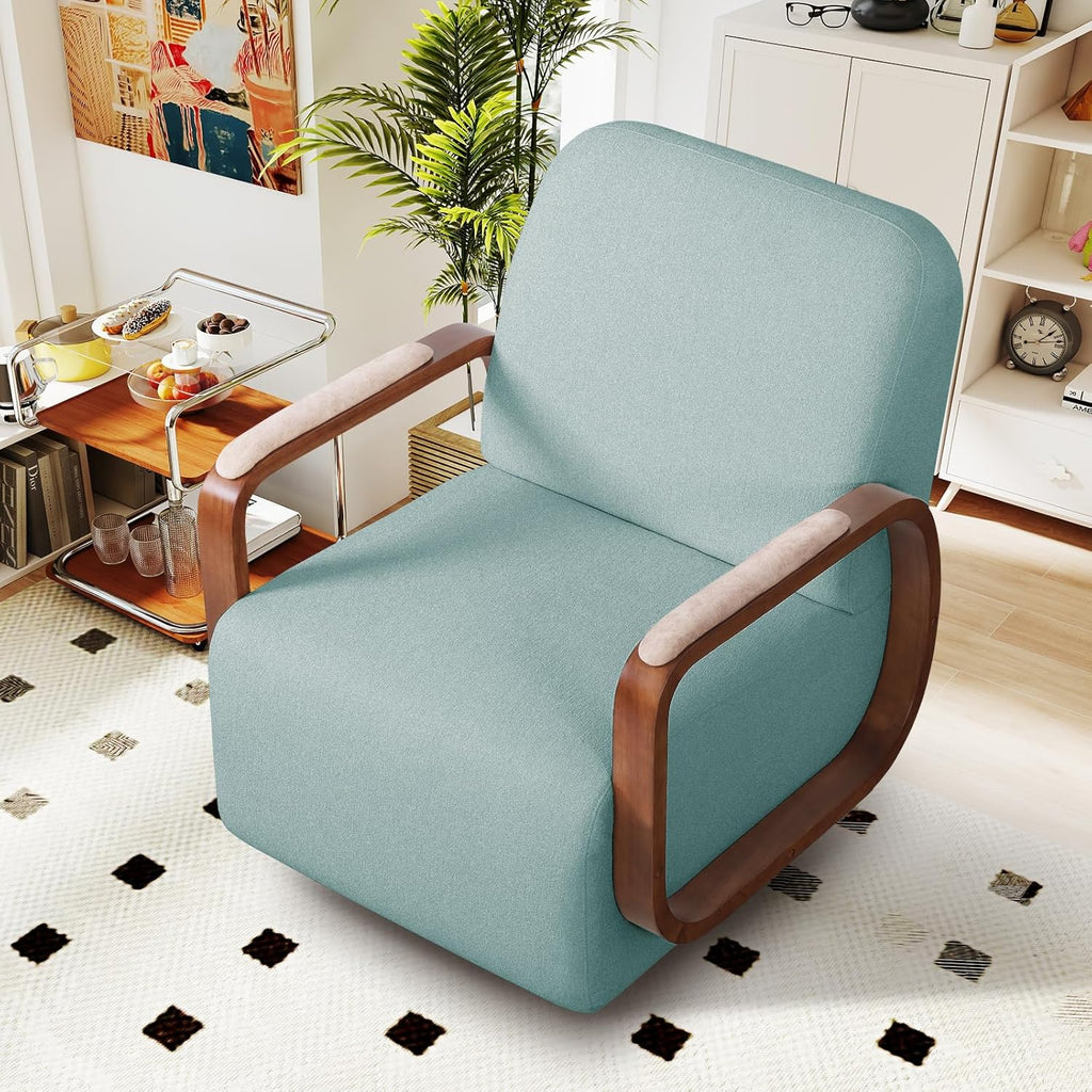 Couchus Swivel Accent Chair with Solid Wood Base, Swivel Living Room Chair with Chenille Fabric (Blue, Set of 1)