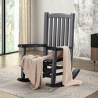 Hupmad Wooden Rocking Chair Outdoor Oversized Porch Rocker Chair,Patio Wooden Rocker with High Back and Armrest,All Weather Rocker Slatted for Backyard,Garden,400 lbs Support,Black