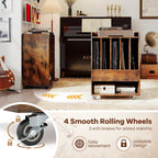 Giantex Record Player Stand, Rolling Turntable Stand with Drawer & Lockable Wheels, Record Player Table Holds Up to 150 Albums, Vinyl Record Storage for Living Room Bedroom, Rustic Brown