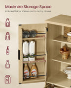 VASAGLE MAXE Collection - Pantry Cabinet, 70.6-Inch Tall Storage Cabinet with Drawer, 6 Adjustable Shelves, 2 Cabinets, Fluted Doors, Mid Century Modern, for Kitchen Living Room, Oak Beige UBBK365Y01