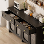Buffet Cabinet with Storage and LED Light, 55” Sideboard Buffet Cabinet with 4 Glass Doors & 2 Drawers & Adjustable, Modern Credenza Coffee Bar Cabinets Buffets Table for Kitchen, Dining Room, Black