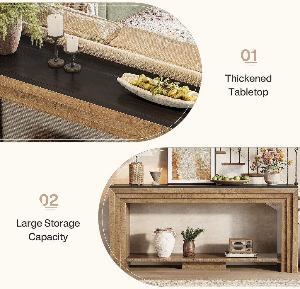Tribesigns 70.9 Inch Narrow Console Table, Farmhouse 2-Tier Wooden Sofa Table with Storage, Space-Saving Behind Couch Accent Table for Living Room, Entryway, Hallway and Foyer