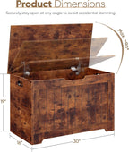 SUPER DEAL Storage Chest, 30 inches Chest Box Organizer with 2 Safety Hinges, Wooden Entryway Storage Bench, Rustic Brown