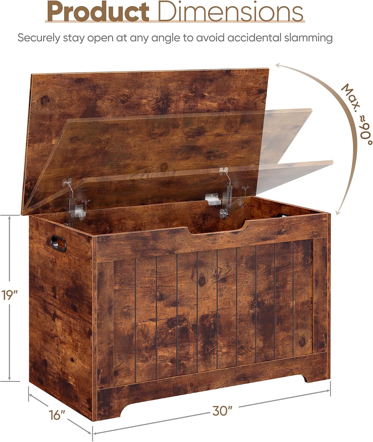 SUPER DEAL Storage Chest, 30 inches Chest Box Organizer with 2 Safety Hinges, Wooden Entryway Storage Bench, Rustic Brown