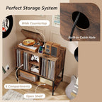 Giantex Record Player Stand with Charging Station, Turntable Stand with Storage Shelves Hold Up to 150+ Albums, Record Player Table with Metal Frame, Vinyl Record Storage for Music Living Room, Brown