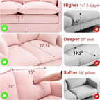 L-Shape Loveseat Sofa Couch with Ottoman, Small 50" Love Seat 27" Deep Cloud Sofa Washable Chenille Pillow for Apartment Bedroom Dorm Attic Studio Office Living Room Small Space 50-Pink-L