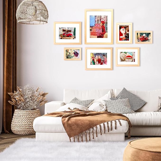 KINLINK 8x10 Picture Frame White Oak, Solid Light Wood Frames with Acrylic Plexiglass for Pictures 4x6/5x7 with Mat or 8x10 without Mat, Tabletop and Wall Display, Set of 4