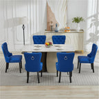 adochr PU Leather Dining Chairs Set of 6, Tufted Upholstered Dining Room Chair with Pull Ring and Solid Wood Legs, Blue