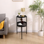 2 Tier Side Table with Storage Shelve Small Sofa Table Modern Metal End Table Coffee Table with Wooden Tray Top, Black