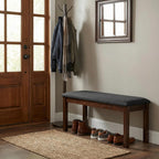 Cortesi Home Rosco Dining Bench in Charcoal Fabric, Walnut Finish 40"