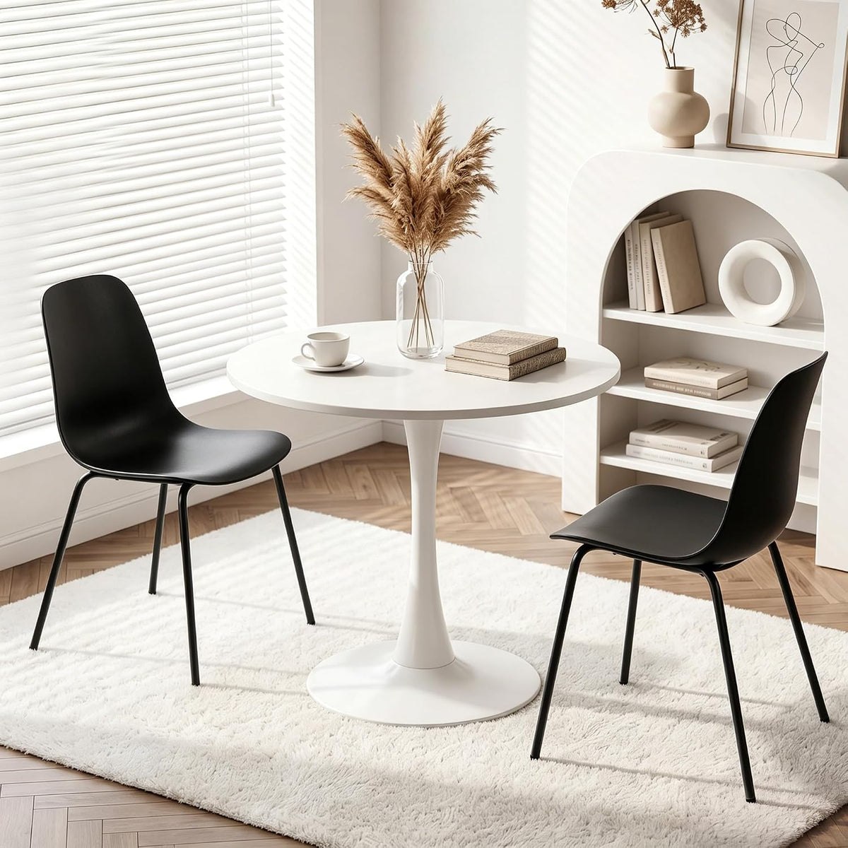 LSSBOUGHT Modern Dining Chairs Set of 4, Mid-Century Plastic Kitchen Chairs with Metal Legs, Comfortable Armless Side Chairs for Dining Room, Kitchen, Living Room & Small Spaces (Black)