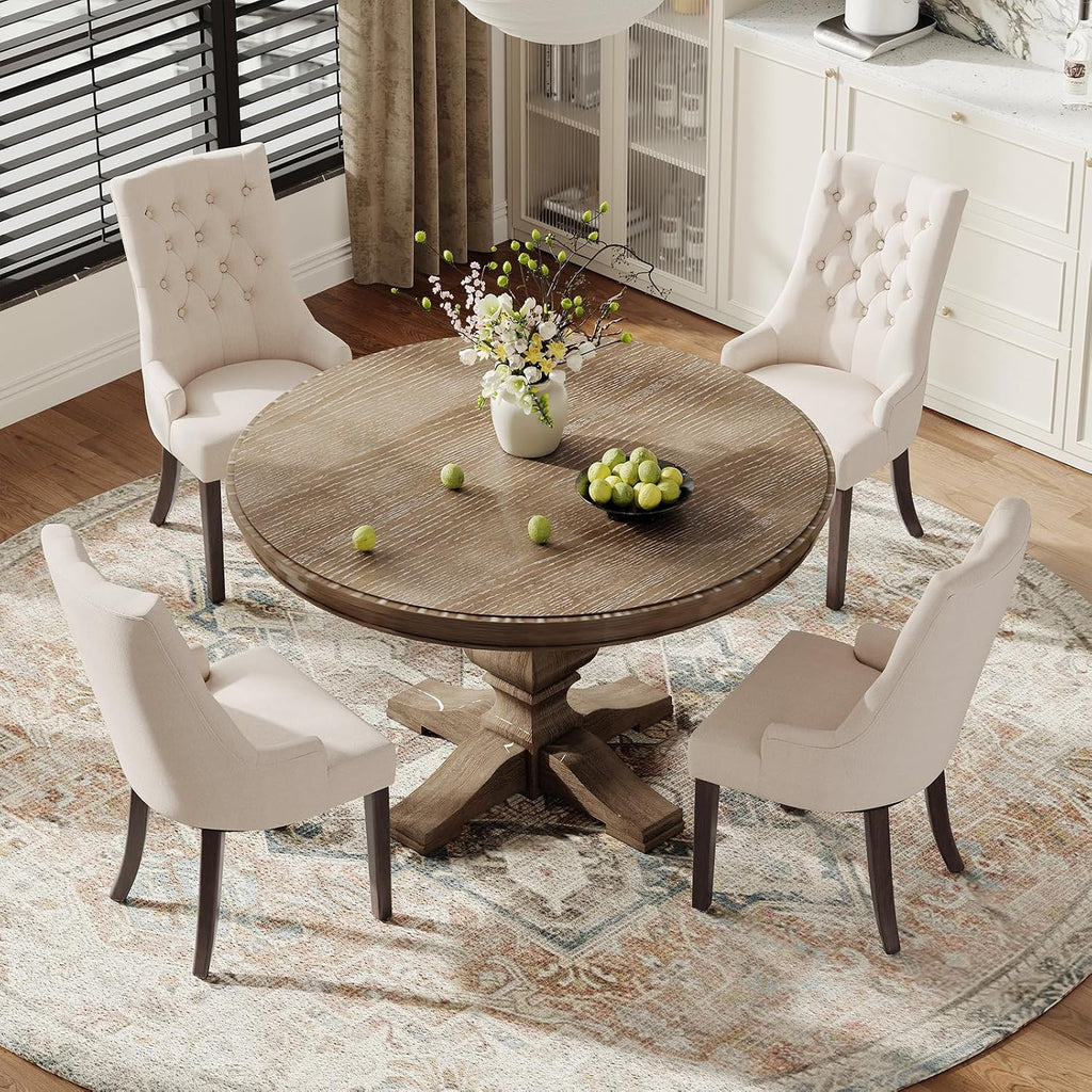 COLAMY Wingback Upholstered Dining Chairs Set of 6, Fabric Side Dining Room Chairs with Tufted Button, Living Room Chairs for Home Kitchen Resturant- Beige