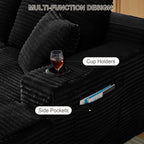 Tmsan 133.5" Black Sectional Sofa Couches for Living Room, Oversized U Shaped Cloud Modular Set with Cup Holders & Side Pockets & Deep Seat, Comfy Corduroy Foam Compressed No Assembly