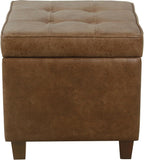 HomePop Square Tufted Storage Ottoman - Distressed Brown Faux Leather Small