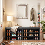 AMONIDA Shoe Storage Bench with Cushion, Entryway Bench with Shoe Storage,18 Cubby Shoe Bench with Removable Dividers, Shoe Organizer Bench for Entryway, Living Room, Light Grey (18, Black)