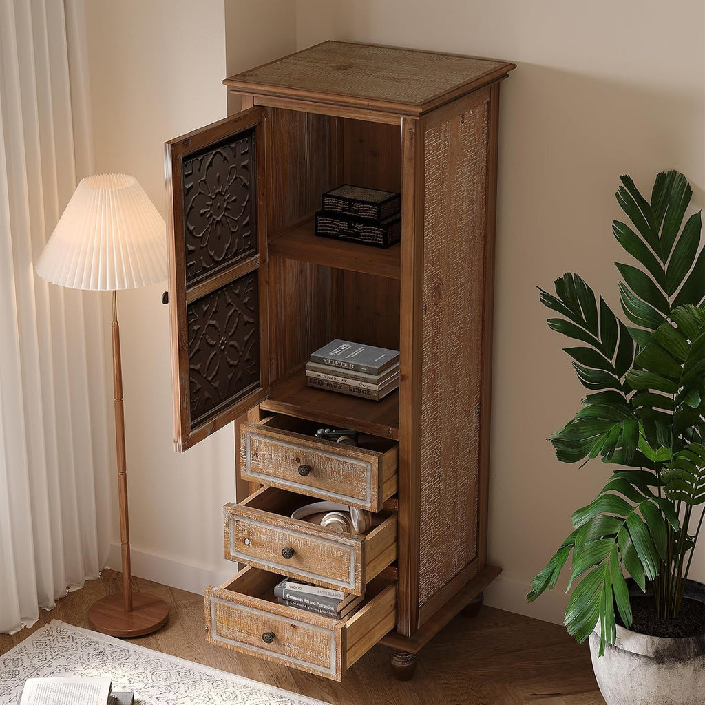 KTART 54''Tall Kitchen Pantry Cupboard Storage Cabine,Narrow Accent Cabinet | Solid Wood Frame;Farmhouse/French Country Narrow Corner Glass Display Cabinet;Narrow Storage Cabinet;Tall Accent Cabinet
