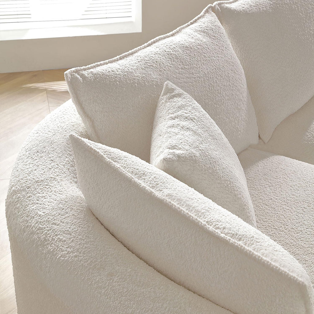 WILLIAMSPACE 124.8" Boucle Curved Sofa Couch, Modern Upholstery Cloud Sofa with Pillows, Left Hand Facing Sectional Boucle Fabric Couch for Living Room (Left-Facing,Light Cream)