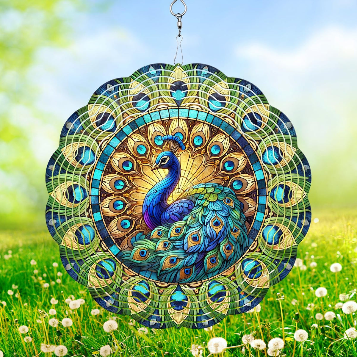 Peacock Wind Spinner, 3D Hanging Stainless Steel Garden Spinner, Wind Spinner Hanging for Outdoor & Indoor Décor, Unique Gifts for Yard Garden Decoration or Patio Décor (Peacock)