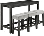 Bar Table Set with Power Outlet, 4 Piece Bar Table and Chairs Set, Industrial Breakfast Table Set, for Living Room/Dining Room/Game Room, Black+Gray