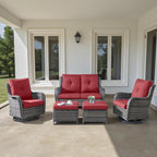 Patio Furniture Set with Swivel Chairs, 5 Pieces Outdoor Wicker Furniture Set with Patio Swivel Rocker Chairs for Patio, Yard, Deck, Porch, Poolside