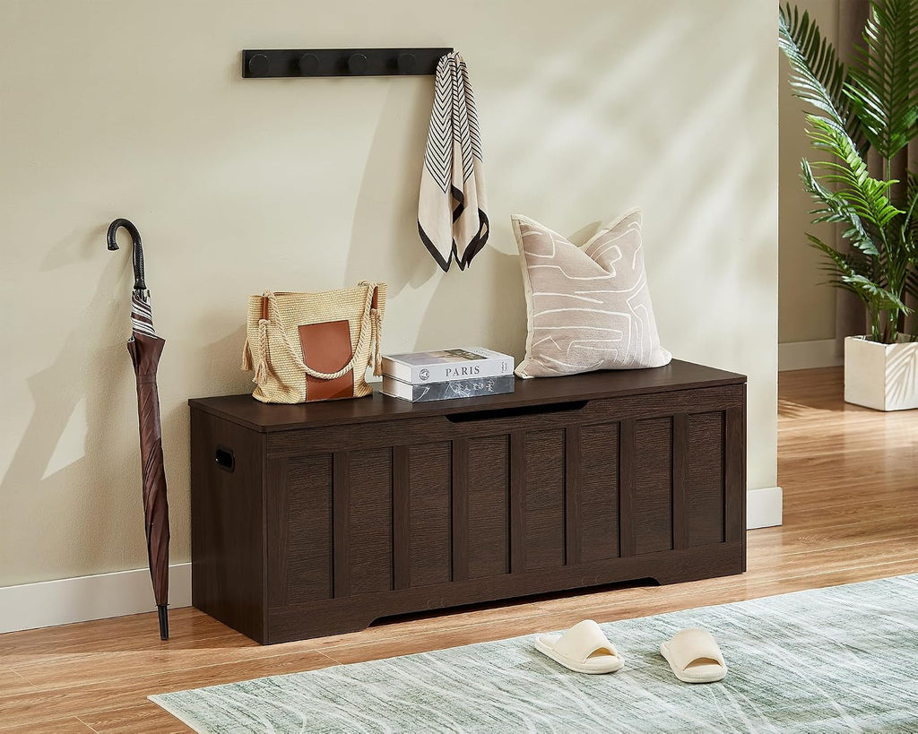 VANKILEY 51.2" Storage Chest Extra Large,Wooden Storage Bench,Espresso | Chest with 2 Safety Hinges, 51.2*15.7*19.1inches, Wooden Trunk for Bedroom, Livingroom,Entryway,Easy Assembly.