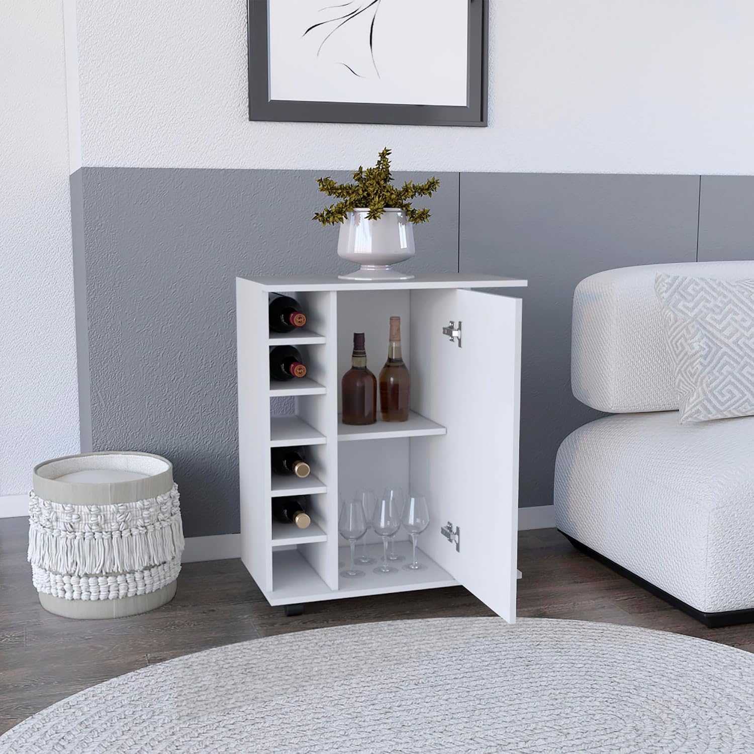 Kitchen Island Wynne with Storage and Cabinet, White/Macadamia Finish | Includes push-to-open cabinet door and open shelves for organized storage