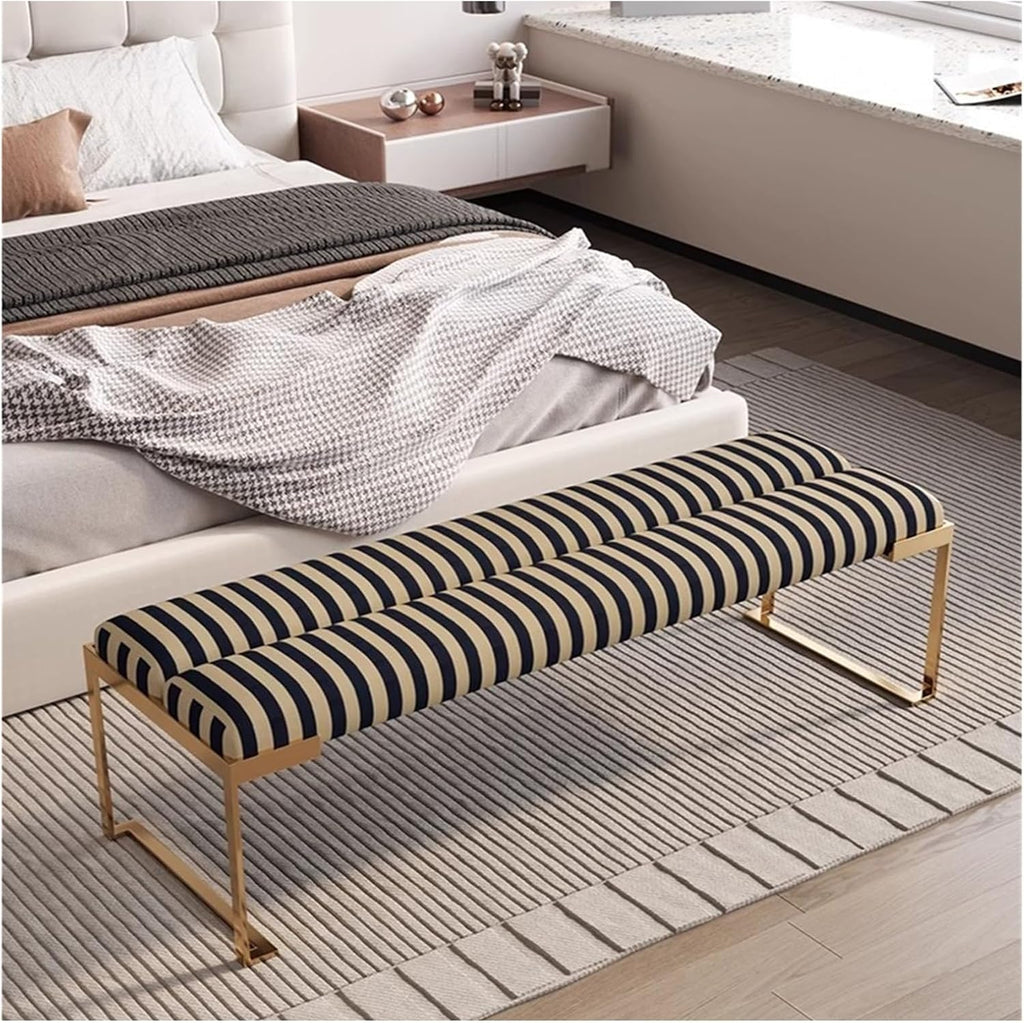 Modern Bedroom Living Room Bedside Stool, Modern Bench, Stainless Steel Entry Shoe, Striped Entryway(Red,140 * 45 * 45cm)