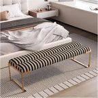 Modern Bedroom Living Room Bedside Stool, Modern Bench, Stainless Steel Entry Shoe, Striped Entryway(Red,140 * 45 * 45cm)