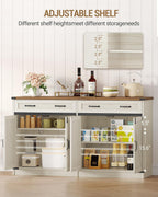 Hzuaneri Kitchen Storage Cabinet, Buffet Cabinet with Storage, Modern Farmhouse Sideboard Cabinets with Drawer, 55.1" Coffee Bar Cabinets with Doors & Adjustable Shelves, for Kitchen, White Brown