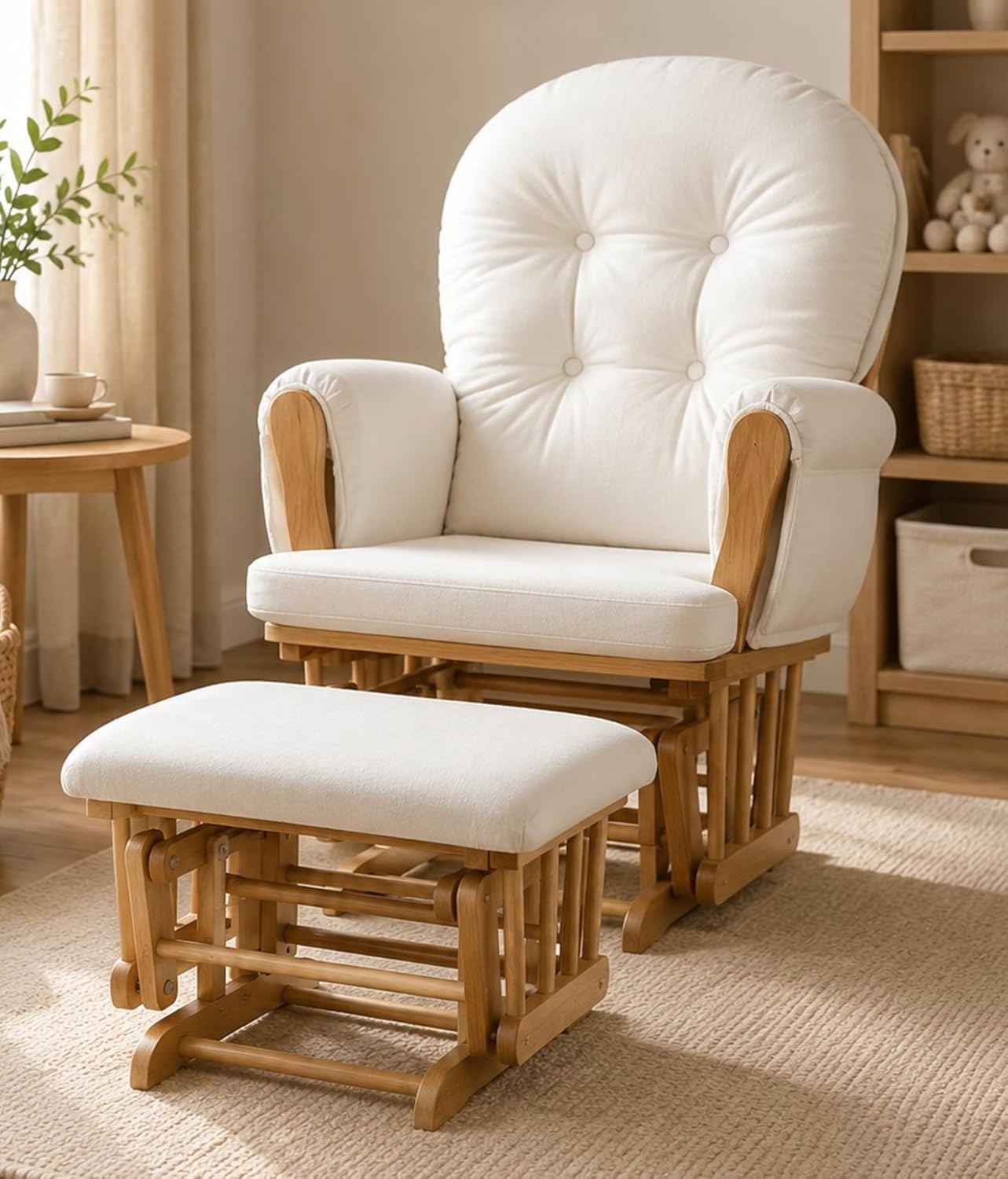 Suite Bebe Mason Glider & Ottoman, Poetic Natural Wood Finish and Beige Fabric