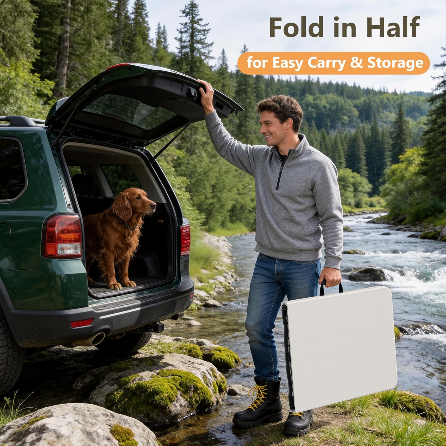 6FT Folding Table 6 Pack, Heavy Duty Fold in Half Plastic Tables with Carry Handle, Portable Indoor Outdoor Utility Table for Party, Picnic, Camping, Banquet, Wedding, RV Travel