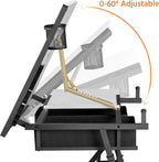 Yaheetech Adjustable Drafting Table Art Desk,Storage Drawers & Stool,White | MDF tabletop tilts 0-60° on a metal frame for drawing, crafts, and homework, with two supply drawers and a matching stool.