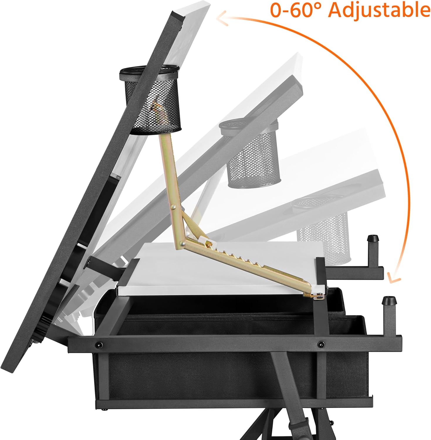 Yaheetech Adjustable Drafting Table Art Desk,Storage Drawers & Stool,White | MDF tabletop tilts 0-60° on a metal frame for drawing, crafts, and homework, with two supply drawers and a matching stool.