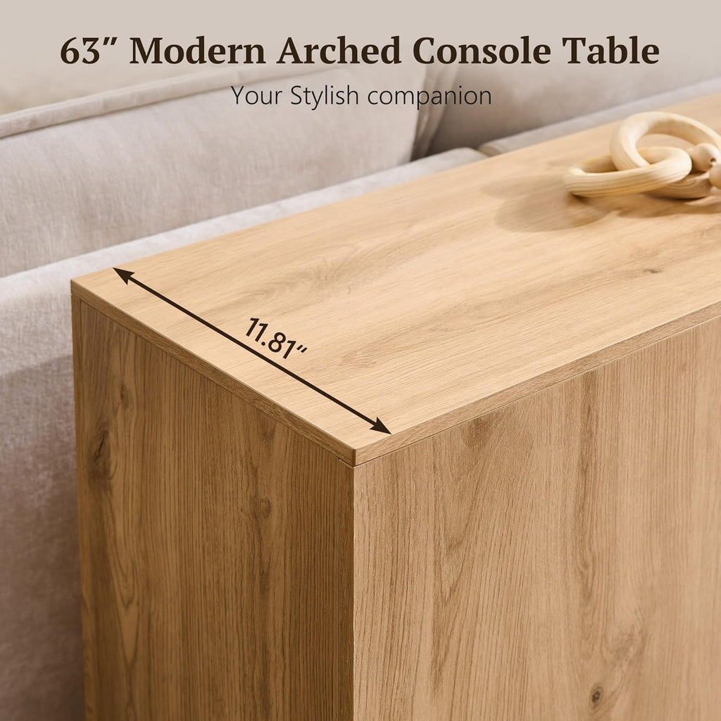 IFGET 63" Arched Console Table, 2-Tier Modern Entryway Table with Arched Base, Narrow Long Wood Sofa Table Behind Couch Table for Living Room, Hallway, Foyer, Natural