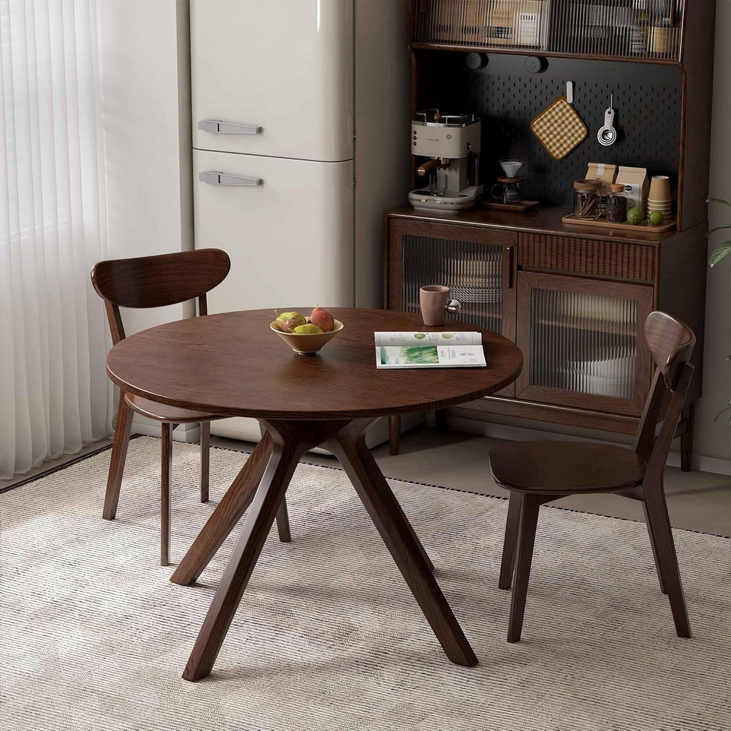 YESWOOD 43.3’’ Round Dining Table for 4, Solid Wood Oak Kitchen Table with Intersecting Pedestal Base, Farmhouse Wooden Kitchen Table, Circle Dinner Table for Dining Room, Living Room, Office, Walnut