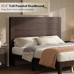 AMERLIFE Queen Size Solid Wood Bed Frame with 48" Headboard Design, Walnut