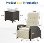 Green4ever Outdoor Patio Recliner with Adjustable Backrest and Footrest, All-Weather Wicker Patio Chair with Side Table, 160° Lay Flat Patio Reclining Lounge Chair for Garden Backyard, Beige