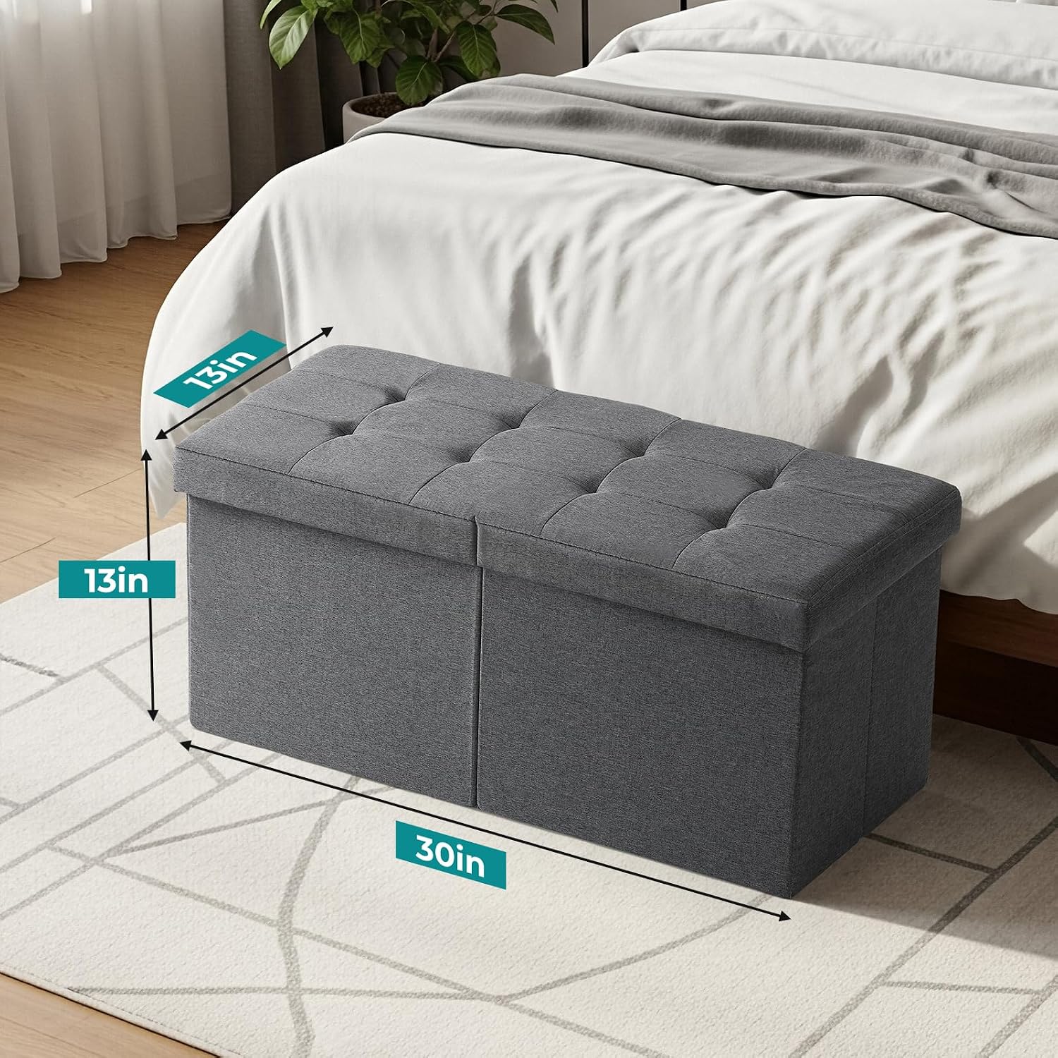 30-INCH Ottoman with Storage, Footrest Storage Bench, End of Bed Bench Coffee Table for Living Room, Bedroom, Entryway (Gray)