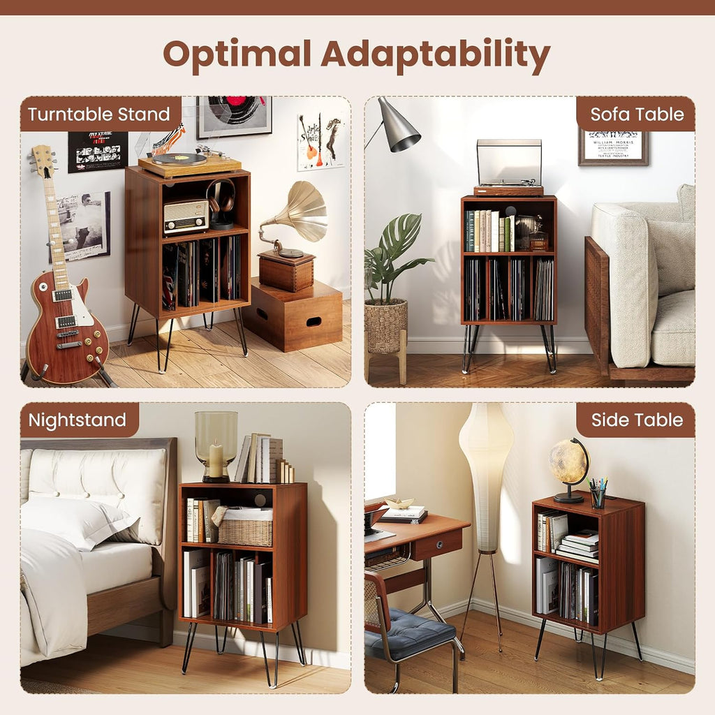 LOKO Record Player Stand with Charging Station, Turntable Stand with Vinyl Storage & USB Ports, Farmhouse Vinyl Record Storage Cabinet for Living Room, Bedroom, Music Room, Holds Up to 150 Albums