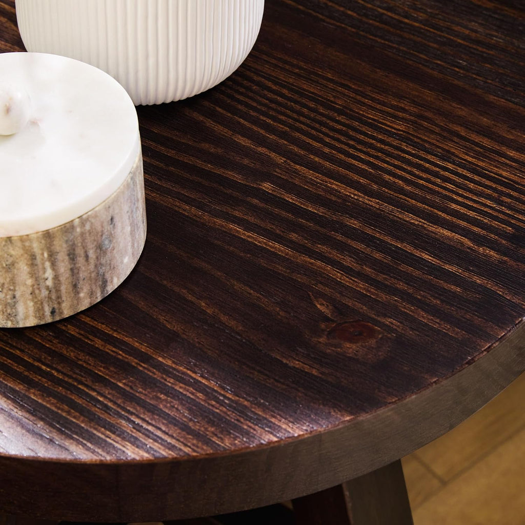 Walker Edison Colt Modern Farmhouse Solid Wood Round Side Table, 18 Inch, Espresso