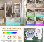 PAKASEPT Armoire Wardrobe Closet with 3 Door, Mirror, LED Lights | Hanging Rod, Drawers, Bedroom Armoires - Large Capacity Storage Wardrobe Armoire for Bedroom