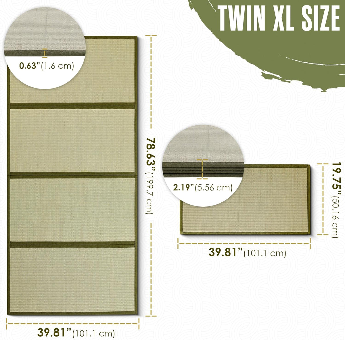 Tatami Mat, Tatami Mattress, Japanese Sleeping Mat, Traditional, 80x40 | Houseables Japanese Floor Mattress, Twin XL, Bamboo Sleeping Rug, Kotatsu Floor Bed, Futon, Goza, Rush Grass, Folding