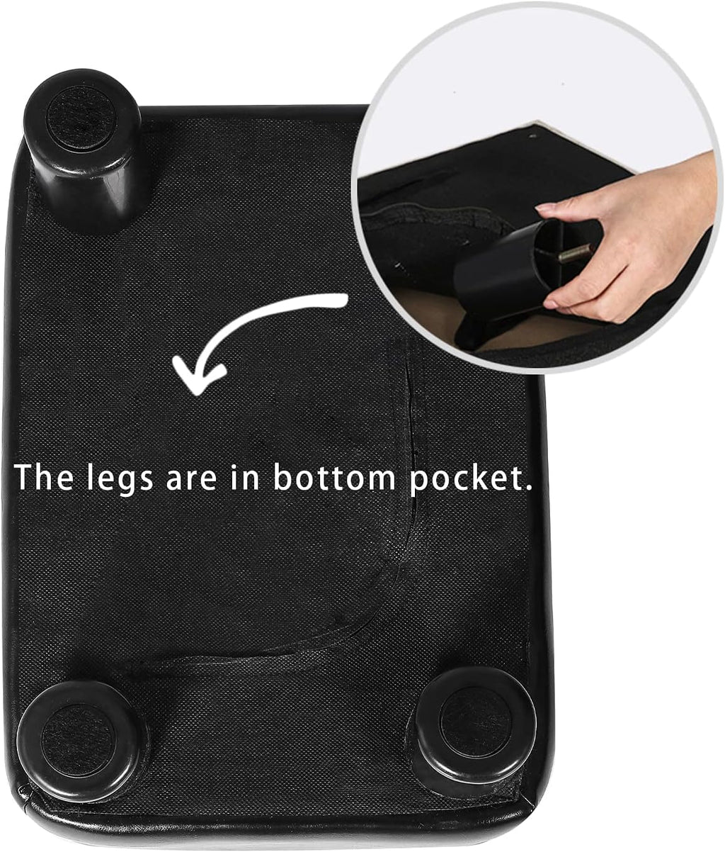 Homebeez 16" Small Footstool PU Leather Ottoman Footrest Modern Home Living Room Bedroom Rectangle Stool with Padded Seat Plastic Legs, Dark