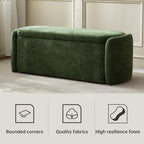 VKNOW Storage Bench, Upholstered Storage Ottoman Bench with Hinge, Green | Ottoman Bench with Large Capacity, Curved Frame, Soft Fabric, Storage Bench for Bedroom, Living Room, Entryway, Window