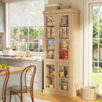 ivaniti 70.8" Tall Farmhouse Bookshelf with Glass Doors, Modular Bookcase with 6-Tier Adjustable Shelves, Large Storage Cabinet for Kitchen, Living Room, Brown, Set of 4
